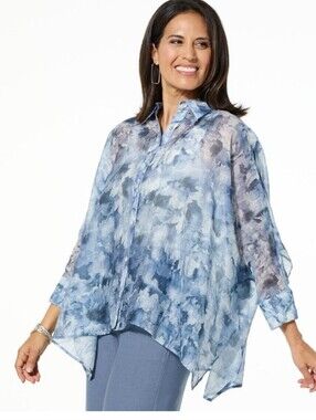 Wynne Layers Unstructured Top Lightweight Button Front Very Loose Fit Size Med.